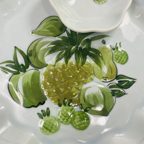 Los Angeles Potteries Serving Platter Attached Dip Bowl Green Fruit Vintage '67 - Picture 3 of 11