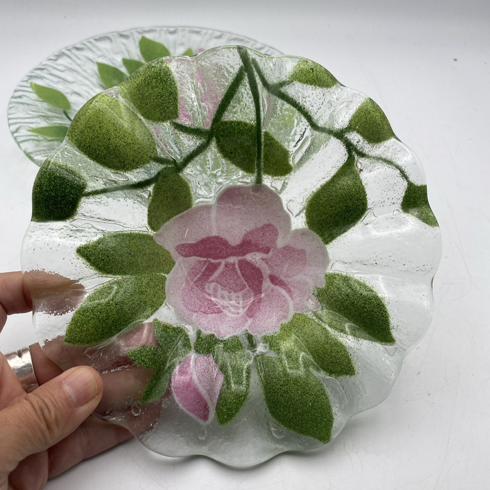 Lot Of 2 Sydenstricker Art Glass Rose Plate And Bowl
