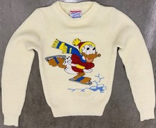 VINTAGE DISNEY DONALD DUCK ICE SKATING SWEATER CREAM AMERICAN CHARACTERS - SMALL