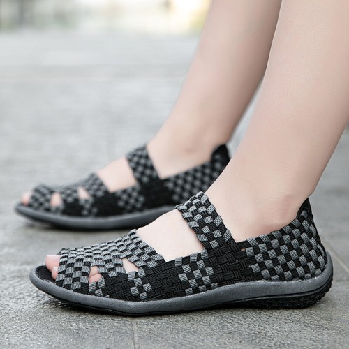 Zapatos informales con cinturón elástico Owlkay para mujer, sandalia tejida elástica para mujer - Imagen 8 de 14