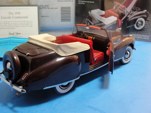 Franklin Mint 1941 Lincoln Continental Burgundy Tan 1/24 Scale Diecast Paperwork - Picture 5 of 9