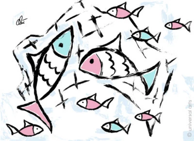 JACQUELINE DITT - Maritim Original Druck Grafik signiert Bilder Fische Fisch - Bild 1 von 3