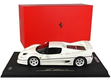 1995 FERRARI F50 COUPE WHITE & DISPLAY CASE 1/18 SCALE MODEL CAR BY BBR P18189 F