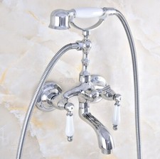 Wall Mounted Polished Chrome Brass Bathtub Clawfoot Faucet Mixer Tap Hand Shower