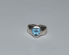 STERLING SILVER AND BLUE TOPAZ HEART RING SIZE 5