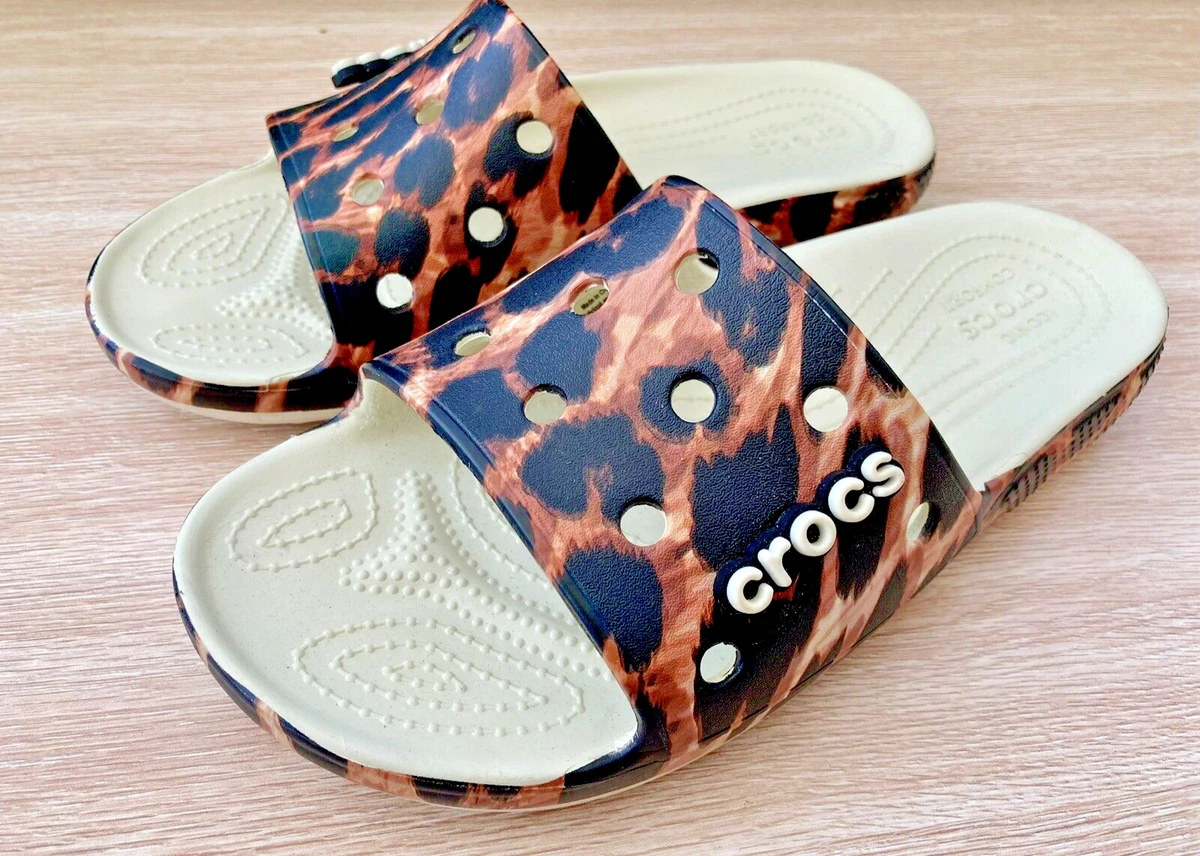 CROCS Classic Animal Leopard Print Remix Unisex Slip On Sliders