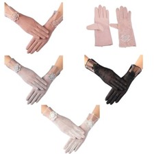 Elastic Mesh Gloves with Floral Decor Hollow Out Women Lace UV for Protection Gl