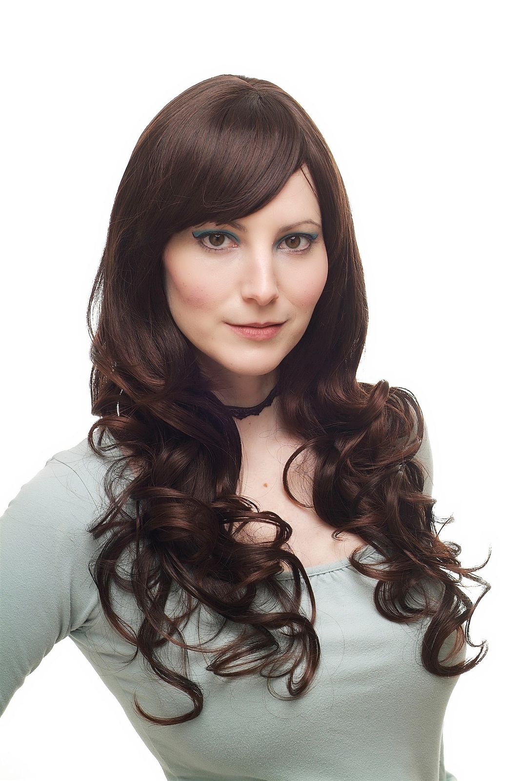 Women's wig long wavy curly Brown Mix Mahogany Parting H3101-2T33