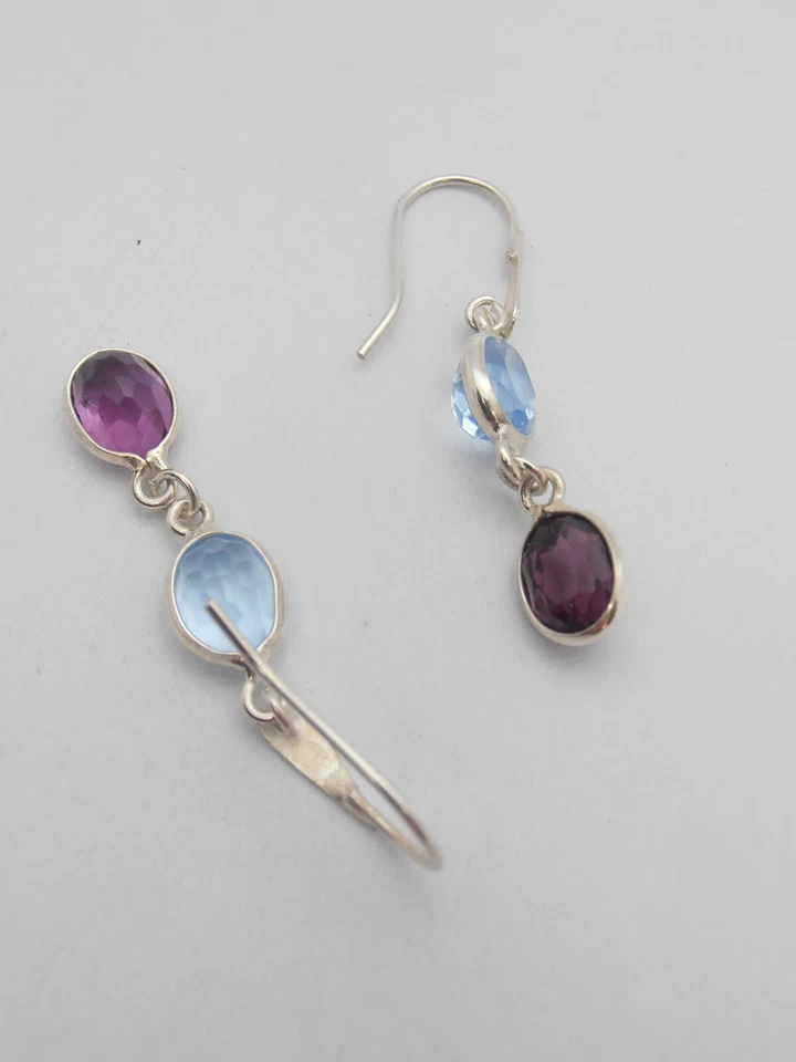 Orecchini in Argento 925 e Pietre sintetiche - imitazione acquamarina ametista - Immagine 4 di 4