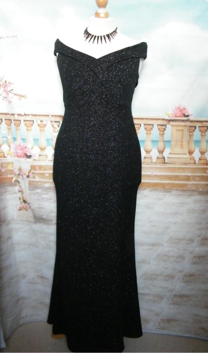Black Glitter Quiz Bardot Black Dress Dress 10 Black Sequin Lace