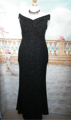 Dress 16 Black Silver Quiz Ballgown Prom Bardot Glitter Stretch