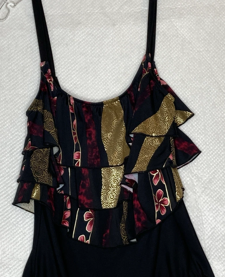 Traje de baño Ceeb vintage para mujer talla 14 negro rosa dorado con volantes de una pieza años 1950-60 Foto 3 de 4