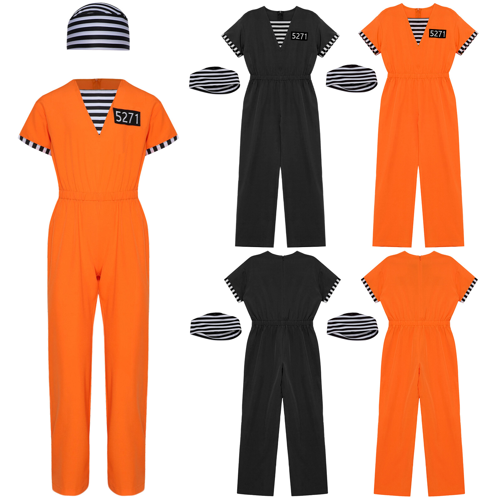 Kids Convict Leotard Jumpsuit with Hat for Carnival Party Costume-image