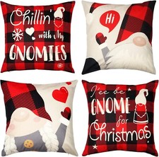 Gnome Christmas Pillow Covers 18x18 Set of 4 Decorative Cushion Cases, D-FantiX