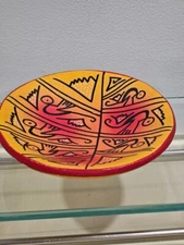 Clay Pottery Bowl Trinket Dish Latin America Birds Mountain Yellow Red Black
