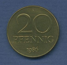 DDR 20 Pfennig 1986 Kursm&uuml;nze, J 1511 vz/st (m2854)