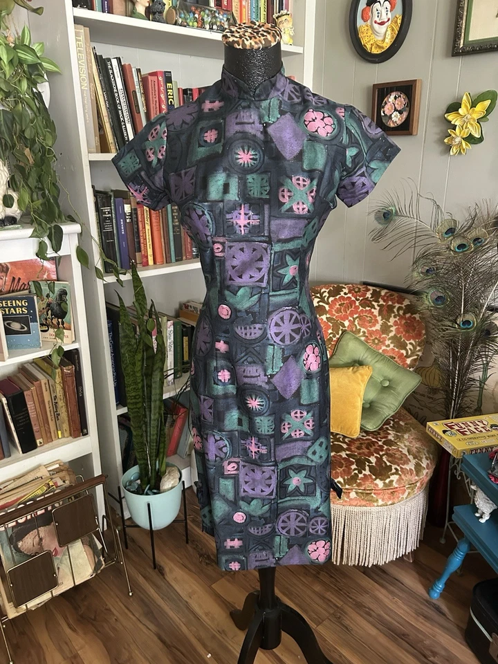 1940-х годов шевелиться платье /Bombshell /PinUp коктейль рокабилли XS Midi абстрактный принт - Изображение 3 из 4