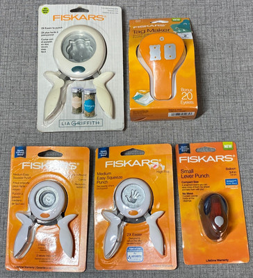 NEW Lot Of 5 Fiskars Paper Punches Tag Maker High Five Balloon Circle