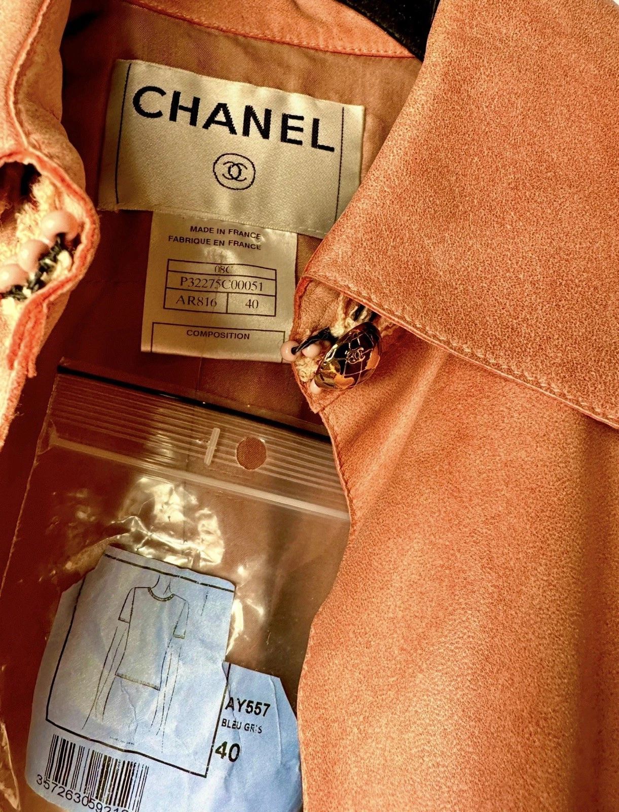 5k Giacca Pelle Rosa Chanel 2008 Come Nuova Vintage Top 36 38 40 6 8 Camicia Logo S M