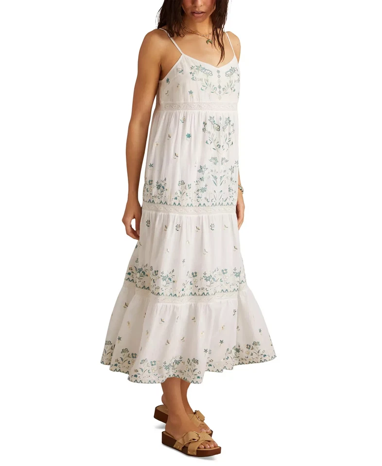 Maxi vestido para mujer Lucky Brand talla L bordado floral sin mangas Foto 3 de 4