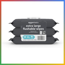 Extra Large Flushable Wipes Fragrance Free Vitamin E Aloe 180 Count 3 Pack