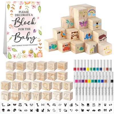 117 Pcs Baby Shower Blocks to Decorate Game Kit Includes 52 Wooden Blocks 24 ...
