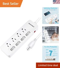 6 FT Heavy-Duty Extension Cord with 4 AC Outlets - Individual Switches & Surg...