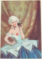 Vtg Art Deco Girl Marie Antoinette Masquerade Illustration Print THE MASK