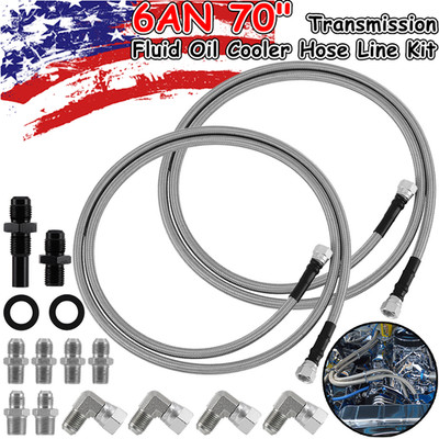 70'' 6AN SS Braided Transmission Cooler Hose Lines Kits for GM TH350 4L60E 4L80E