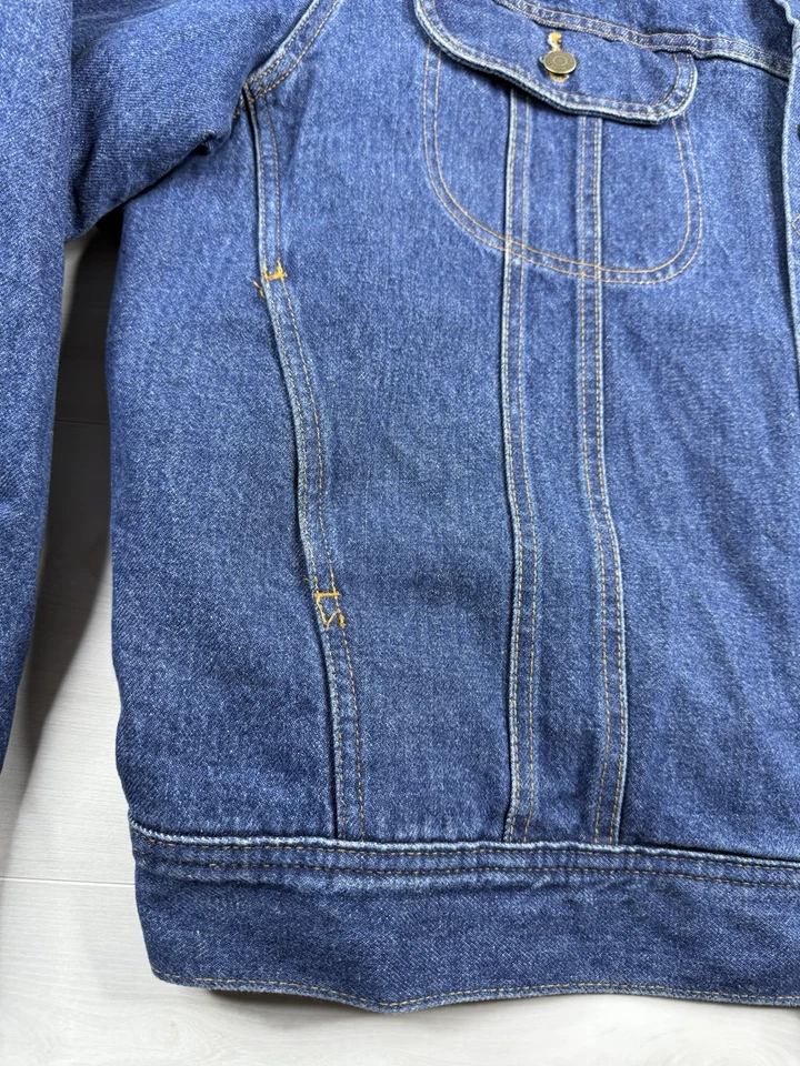 Vtg Mustang Storm Rider Denim Trucker Jacket Blanket Lined Corduroy Collar 2XL - Image 3 of 4