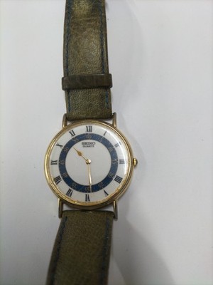 SEIKO VINTAGE HERREN DRESS WATCH WEISSES UND BLAUES ZIFFERBLATT GEBRAUCHT FUNKTIONIERT, 