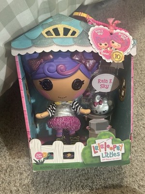 Lalaloopsy Littles Rain E. Sky doll, purple curly hair, cat figure, original box