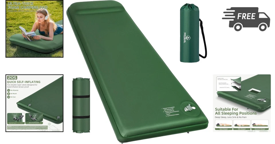 Almohadilla para dormir de espuma viscoelástica colchón de espuma ultra gruesa soporte de almohada de camping Foto 2 de 4