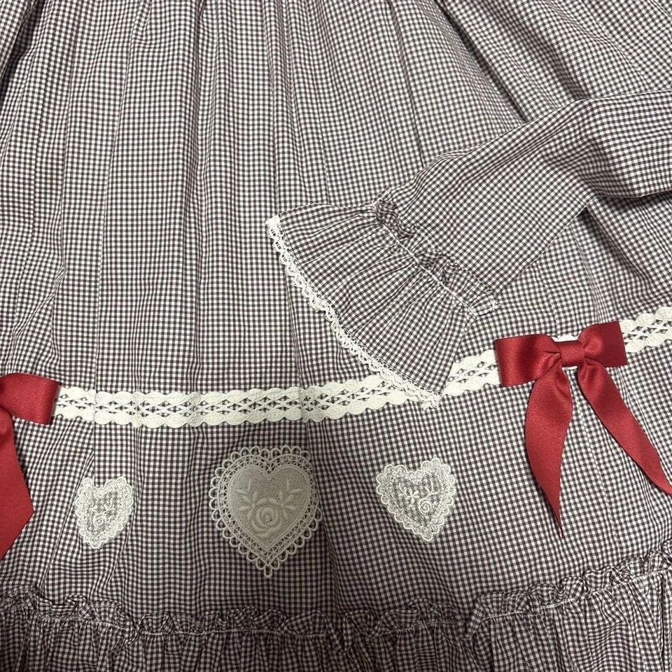 (Ampl) Falda Jersey Petit Gingham Corazón Marrón x Rojo Mujer Excelente Estado Foto 3 de 4