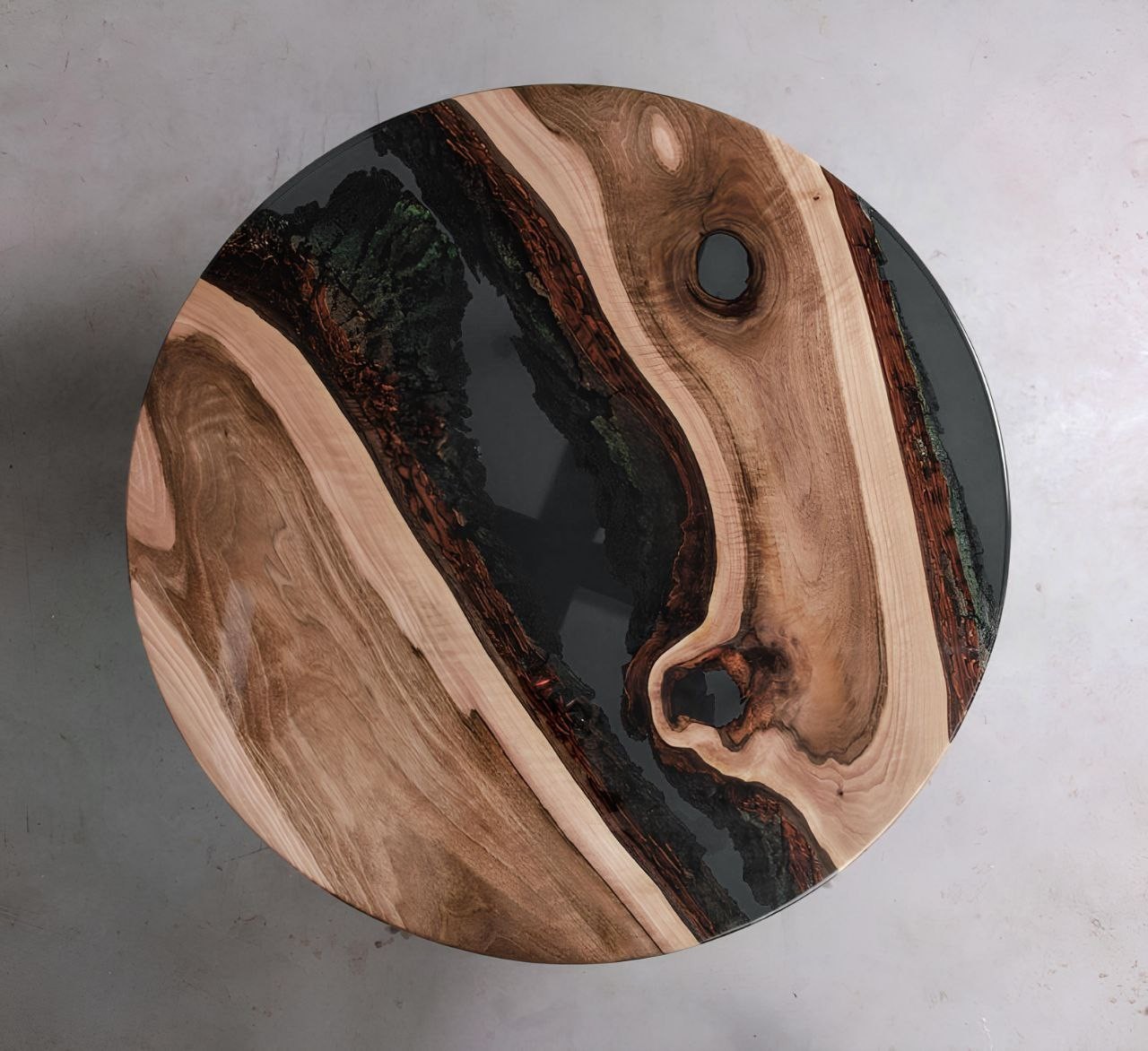 Round Coffee Table Solid Wood Epoxy Resin Side Table Live Edge Rivertable-image
