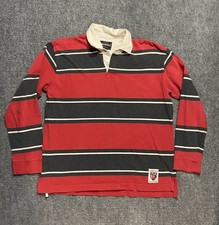 Vintage Aeropostale Rugby Shirt Polo Mens Large Striped Y2K Red Gray Grunge Prep