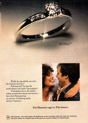 3w9334/ Reklame von 1974   DE BEERS   Ein Diamant sagt es. Für immer.