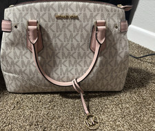Michael Kors Monogram Medium Satchel Beige/Pink Zip Detachable Crossbody