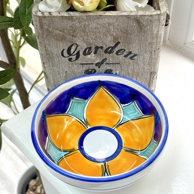 Bunte handbemalte Vintage-Servierschale Sonnenblume Talavera-Stil sehr guter Zustand