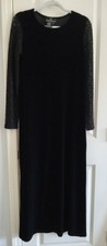 Vintage Carole Little Black Velvet Holidays Maxi Dress Lace Sleeves Sz 10 