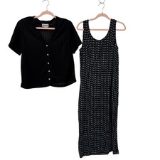 Vintage Caroline Wells 2 Piece Maxi Dress Cardigan size 14 black Floral 90's Y2K