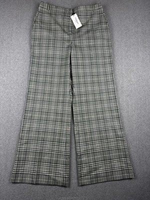 L.K. Bennett Pants Womens 8 Green TR Faye Plaid Wool Blend Wide Leg Trousers
