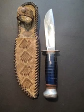 Vintage Marbles 9" Fixed Blade Knife With Custom Snakeskin Sheath