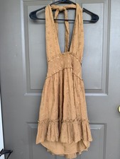 AERIE WOMENS SMALL SPRING FLING HALTER EYELET BOHEMIAN BOHO DRESS SMOCKED