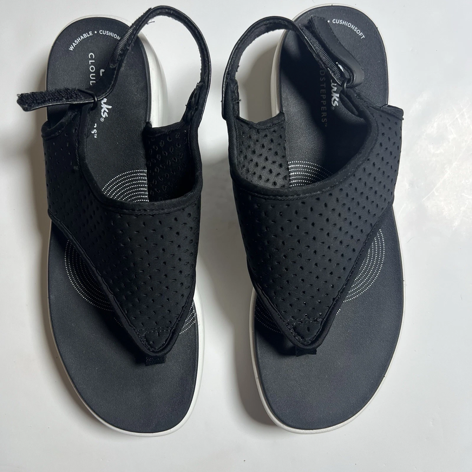 Sandali Clarks Cloudsteppers Drift Blossom neri slip on con zeppa taglia 9 5