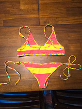 Wicked Weasel Pink Yellow Striped 2-Piece Bik...