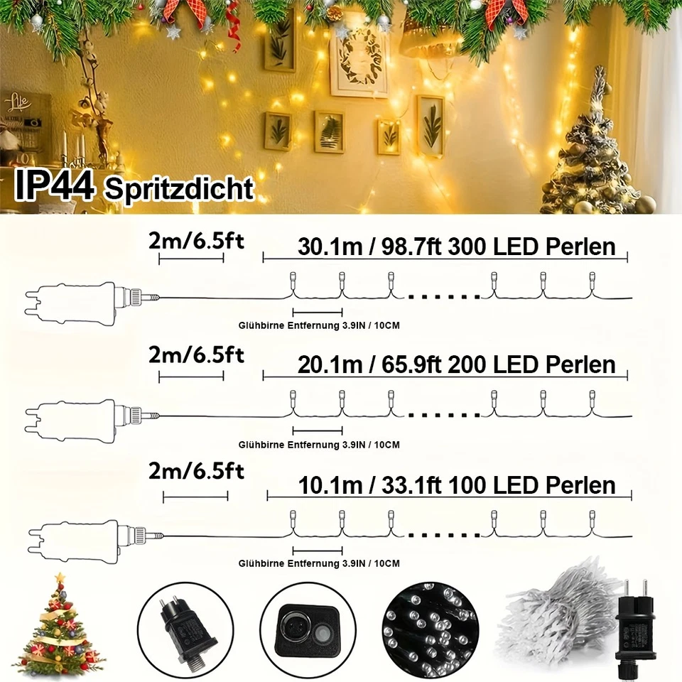 LED Lichterkette 10M/20M/30M/50M/100M Beleuchtung Strom Außen Innen Weihnachten - Bild 4 von 4