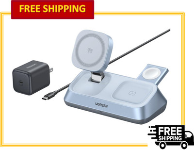 UGREEN 25W Qi2 Certified 3-in-1 Magflow MagSafe Fast Wireless Charging Stand