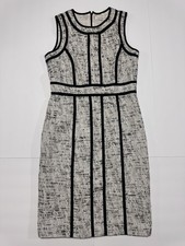 Calvin Klein Sleeveless Black White Textured Sheath Dress Womens Lined Zip 6