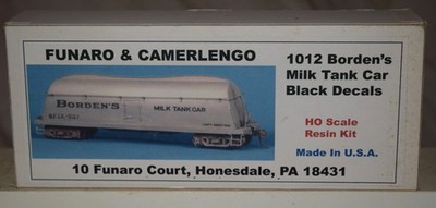 Funaro & Camerlengo Kit 1012 Borden's Milk Tank Car w/ Black Decals - HO NEW